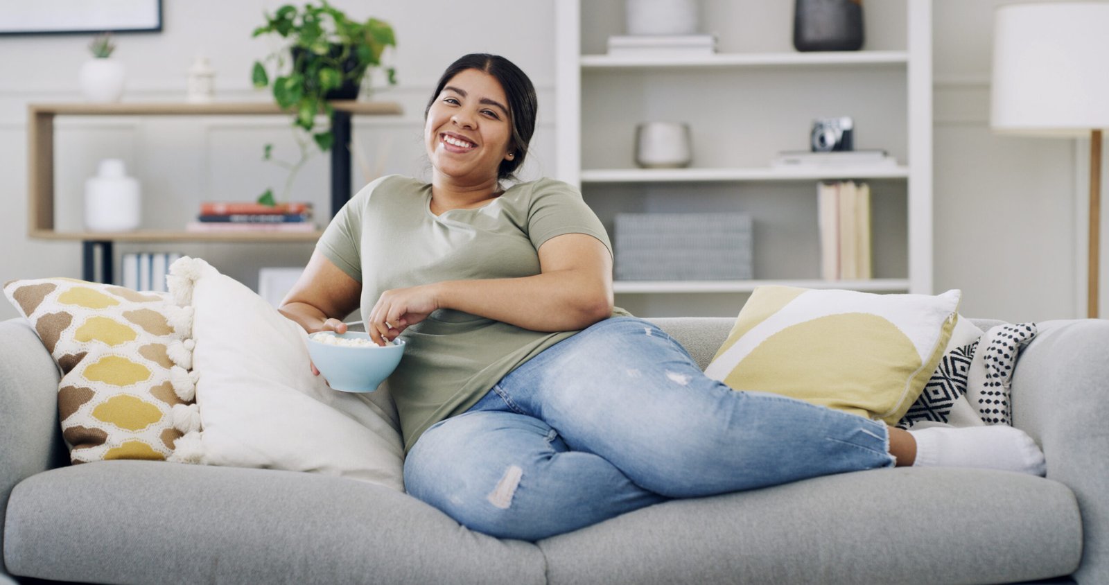 Woman relaxing at home in a lifestyle setting